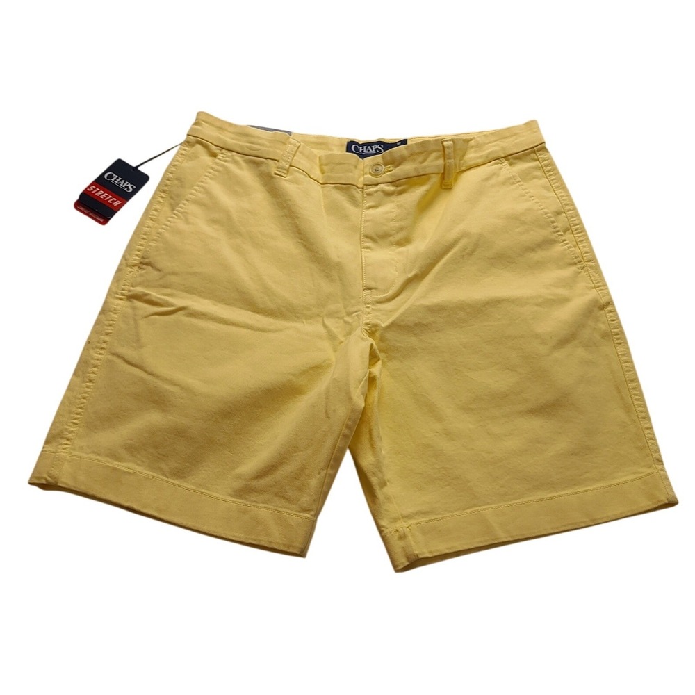 Chaps Men's Yellow Flat Front Stretch Twill Shorts Size 32 Inseam 9 New NWT